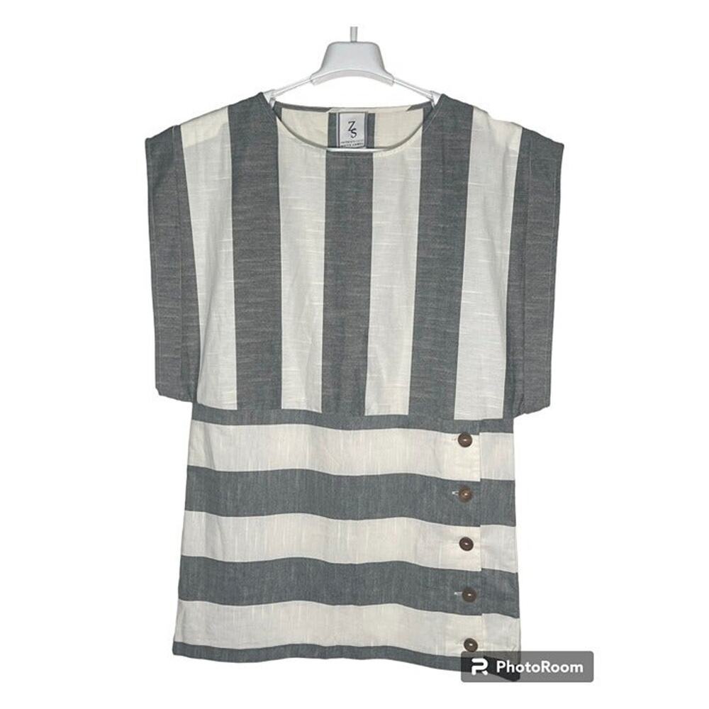Zachary's Smile Label Boxy Striped Detail Top Blouse Women's Size Petite S USED